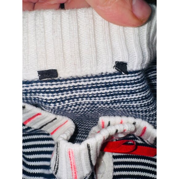 Sweet Bow Striped Navy White Nautical Novelty Sweater Red Ribbon Artsy Preppy - Picture 5 of 8